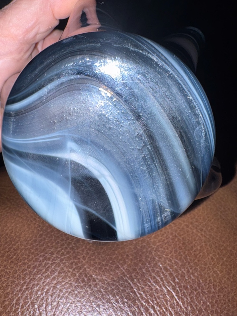 Hand Blown Art Glass VTG Hankerchief Vase Black White Clear Swirl 7.5 Tall - Picture 10 of 10